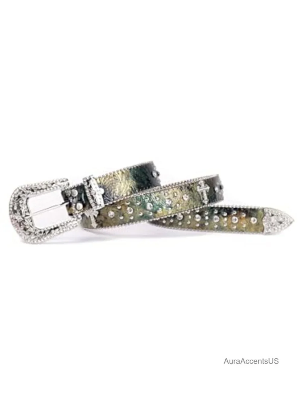 Rhinestone Western Cowboy Belt with Bling Cross Design for Jeans